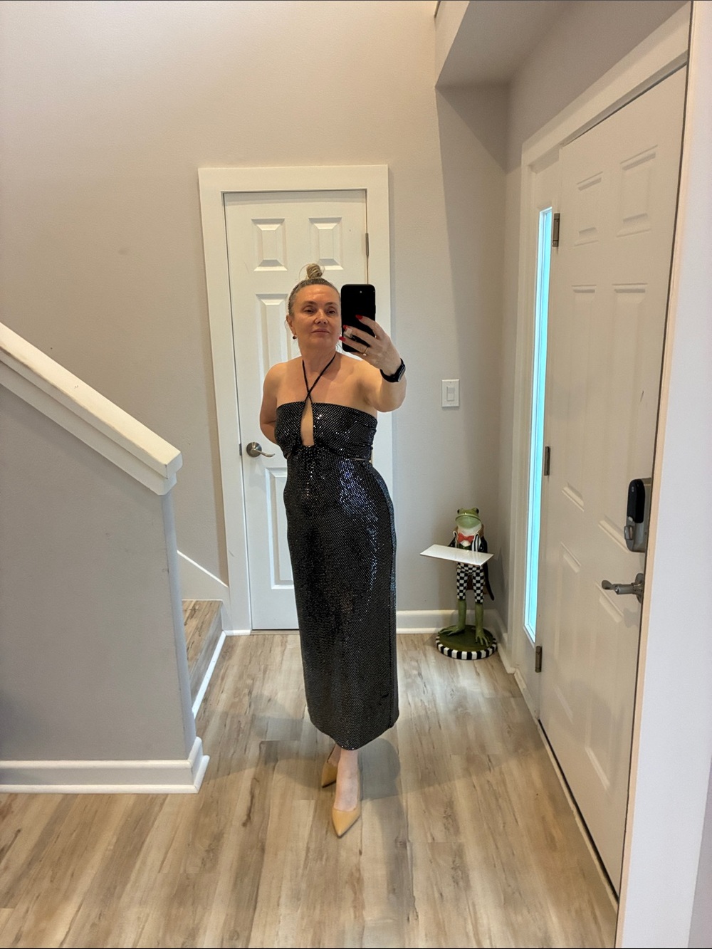 Dodo Bar Or Black Sequin Strapless Halter Midi Dress